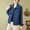 Fotos reales de chaqueta de mezclilla de moda para mujer, top estilo coreano de ropa de trabajo, diseño elegante, chaqueta de mezclilla para estudiante, negro
