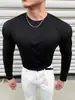 Camiseta Casual Americana de Color Puro con Cuello Redondo y Mangas Largas Elástica de Secado Rápido Deportiva Grande Transpirable Top Base para Entrenamiento Deportivo