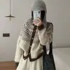 Casaco Suéter Cardigan Jacquard Retrô Dongdaemun Coreano Feminino Outono e Inverno Novo Estilo Preguiçoso Solto Tricô