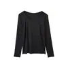 Ropa interior térmica de lyocell para otoño e invierno, capa base fina, camiseta de capa base, suave, amigable con la piel, sin costuras, cuello redondo, conjunto cálido para mujer