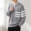 Outono/Inverno Mais Vendido Marca da Moda Listrado Falso Duas Peças Tricô Suéter Masculino Suéter com Fio