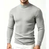 Suéter de Tricô Listrado Suéter Masculino Gola Alta Meia Camada Base Elástica Estilo Europeu e Americano Suéter de Tricô Liso Suéter Fino Masculino