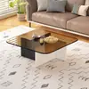 Mesa de centro quadrada de vidro temperado, adequada para salas de estar, apartamentos pequenos, design minimalista, design moderno criativo estilo italiano, modelo novo, mesa de centro baixa para pousadas