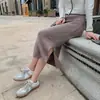 Estilo Novo Primavera e Outono Saia Tricotada com Fenda Cintura Alta Linha A Comprimento Médio Saia de Quadril Emagrecedora e Mais Fácil de Combinar Tendência Ins Saia de Um Peça