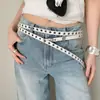 Cinto Americano Retrô de Camada Dupla Vazado para Mulheres, Estilo de Luxo, Cinto com Fivela de Metal Sem Furos, Combinado com Jeans para um Look Moderno