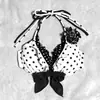 Conjunto de Tres Piezas Transfronterizo Europeo y Americano Ins Estilo Nuevo Lindo, Moderno y Sexy Top de Cuello Halter con Lunares y Lazo + Falda