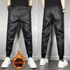Calça Jeans de Couro Casual Elástica para Homens 2022 Calças de Lã para Homens