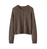 Cardigan de Tricô Novo Estilo Outono e Inverno Feminino Gola Redonda Peça de Sobrepor Manga Longa Suéter 100% Lã Pura Casaco de Fio Mesclado