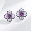 Brincos Anel Colar de Trevo de Quatro Folhas com Zircônia Roxa de Luxo Leve Transfronteiriços Europeus e Americanos Conjunto de Joias Elegante da Moda para Mulheres Seiko