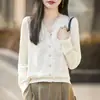 Cárdigan de punto de encaje soluble en agua con cuello en V de moda para mujer, nueva chaqueta suéter fina 2026