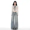 Estilo Nuevo Primavera 2026 Retro Americano Tela de Mezclilla de Bambú Jeans Sueltos de Pierna Ancha Adelgazantes para Mujer