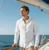 Camisa de Lino de Verano Transfronteriza de Comercio Exterior Europeo y Americano Manga Larga Algodón-Lino Ropa para Hombre Camisa Estilo Bosque Top Casual Estilo Europeo y Americano para Hombre