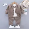 Traje para niño Traje Otoño Nuevo Estilo coreano casual Infantil Raya vertical Corbata de lazo Solapa Manga larga Pantalones Traje de tres piezas Moda