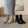 Botas Finas para Mulheres, Botas Curtas Elásticas Estilo Coreano, Novo Estilo Outono e Inverno, Bico Fino, Salto Fino, Botas de Salto Alto Únicas, Zíper nas Costas Botas Curtas Elásticas