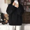 Moletom gola careca azul marinho, estilo americano, com zíper e capuz, forrado de fleece, grosso, cor sólida, para outono e inverno, peça versátil casual de manga longa