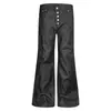 Calça Jeans Botões Estilo Dark Americano para Homens, Braguilha com Múltiplos Botões, Tecido Jeans Cor Original, Calça Longa Flare Wide-Leg Retrô