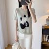 Suli Lã de Alpaca Outono e Inverno Feminino Panda Jacquard Decote V Lã Tricô Manga Curta Top Feminino Estilo Curto
