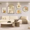 Pintura decorativa para sala de estar estilo crema wabi-sabi, pintura colgante para pared de fondo de sofá, mural de pared colgante minimalista nórdico con combinación de reloj