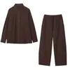 Popelina de poliéster estilo europeo y americano popular ropa de mujer AliExpress transfronterizo conjunto de camisa de manga larga y pantalones con bolsillos