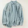Camisa de Mezclilla Lavada Bordada de Manga Larga para Mujer, Estilo Artista Nuevo de Primavera y Otoño, Top Lindo con Botones al Frente que Reduce la Edad