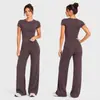 Conjunto de Ropa de Yoga Cepillada Transfronteriza, Manga Corta, Cintura Alta, Ajustado, Versátil Ropa de Fitness, Conjunto Deportivo para Correr para Mujeres