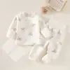 Conjunto de ropa interior sin costuras para bebé para otoño e invierno, tops y pantalones térmicos para bebé, pijamas de algodón puro de cintura alta protectores de barriga para niños y niñas, ropa para el hogar
