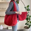Mochila de Pelúcia Vermelho Vinho Feminina 2024 Novo Estilo Coreano Ins Casual Grande Capacidade Retrô Bolsa Transversal