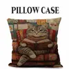 Funda de almohada estampada con patrón de gato para productos nuevos transfronterizos, funda de almohada de lino para gato perezoso, admite envío directo