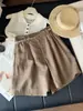 Pantalones Casuales de Cinco Puntos de Lino Algodón Tencel para Mujer Verano Estilo Delgado Shorts Temperamento Versátiles para el Trabajo Pantalones de Cinco Puntos de Algodón Lino