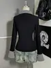 Camiseta de manga larga para mujer, estilo retro americano Y2K, falso dos piezas a cuadros, cuello camisero en V, corte ajustado