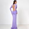 Estilo Europeo y Americano Verano Nuevo Sexy Espalda Descubierta Cuello Halter Plisado Ajustado Manga Larga Asimétrica Vestido de Noche Largo hasta el Piso