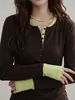Camiseta de Manga Larga con Retazos Estilo Retro Americano Falso Dos Piezas para Mujer Otoño Nuevo Chica Picante Adelgazante Favorecedor Top