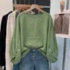 Camisa protectora del sol verde, fina, de manga larga, para mujer, nuevo estilo de verano 2026, talla grande, adelgazante, corte holgado, top con manga de farol