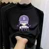 Camiseta térmica infantil de fleece dupla face, novo estilo outono/inverno, camada interna quente e macia para meninas, gola semimangata, top autotérmico