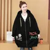 Cárdigan Sudadera Estampada para Mujer Talla Grande, de Longitud Media, Forro Polar, Engrosado, Cálido, Chaqueta con Capucha Oversize