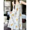 Nuevo Modelo 2026 SQ01 (Toma real) Vestido de Verano con Adorno de Encaje y Almohadillas Extraíbles en el Pecho, Bata de Noche de Algodón Nube para Mujer