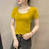 Camiseta Versátil de Manga Curta com Decote V para Mulheres 2025 Nova Popular Verão Top Justo com Estilo Ocidental Camisa de Base Interna e Externa
