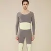 Roupa íntima térmica de veludo com forro de fleece, espessa, sem costura, justa, roupas de outono, calça comprida, patch interno, conjunto de casal, masculino