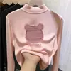 Ropa infantil versátil: nuevos estilos de otoño e invierno de tops forrados de felpa para niñas, con cuello semi-alto, diseñados para niños mayores, que brindan calidez y un look casual