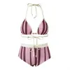 Nuevo conjunto de bikini de dos piezas más vendido en Europa y América 2026 con shorts a rayas, bañador de aguas termales de comercio exterior transfronterizo