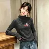 Otoño/Invierno 2026 Terciopelo Alemán para Niñas Cuello Semi Alto Camiseta Base de Manga Larga Rayada Cálida Doble Cara Cepillada Moderna