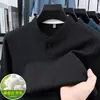 Sudadera con cuello Henley de Seda y Lana para Hombre Transfronteriza 2026 Otoño Invierno Nueva Casual Cálida Capa Interior Camisa Base para Hombre