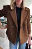 Amazon 2025 Nueva Llegada de Primavera Comercio Exterior Transfronterizo Europeo y Americano Moda Femenina Temperamento Elegante Patchwork Tejido de Lana Abrigo de Lana Marrón