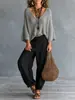 Suéter de Punto Calado Estilo Retro Playa Europeo y Americano con Cuello en V Profundo, Hombros Caídos, Mangas Murciélago, Corte Holgado, Efecto Adelgazante, Top Pulóver de Color Sólido