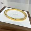 Pulseira Dupla de Anéis Banhada a Ouro Tradicional com Textura de Gelo Triturado, Padrão Martelado Liso, Elegante e Versátil, Aro Fechado, Empilhável, Pulseira Estilo Chinês