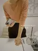 Camiseta Cómoda de Cuello Redondo AMOMI Otoño/Invierno para Mujer, Camiseta Básica Sencilla Amigable con la Piel, Top de Manga Larga de Alta Elasticidad