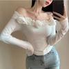 Top Corto de Manga Larga Estilo Tailandés con Volantes del Sudeste Asiático, Ajustado, Diseño Floral Tridimensional, Camiseta Pura Tentación Sexy para Mujer
