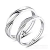 Exclusivamente transfronterizo para Europa y América, joyería de mano, anillo de pareja abierto, anillo de boda con corona de seis garras y circonita coreana para mujer, anillo de pareja en vivo