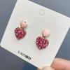 D011 Aretes Temperamento Rosa Amor Nuevos Aretes de Moda Casuales Pequeños Diseño Diamante Completo Aretes Corazón Femeninos