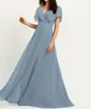 25 Vestido de Verão e Primavera Transfronteiriço Feito à Mão Dobrado Bainha Larga Decote V Duplo Manga Trompete Elástico Chiffon Vestido de Banquete Dama de Honra Noite